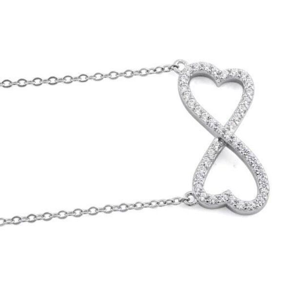 Sterling Silver Infinity Heart CZ 17” Adjustable Necklace New - Picture 4 of 4